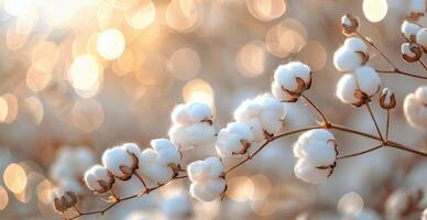 White Cotton Blossoms on a Branch in a Field With Sunlit Bokeh photo