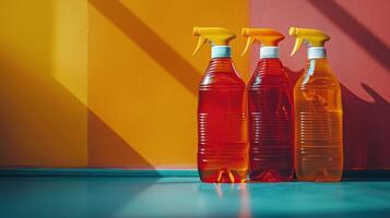 Yellow Cleaning Supplies and Lemons on a Blue Surface photo
