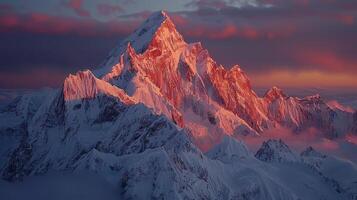 Majestic Himalayan Mountain Peak at Sunset With Clouds photo