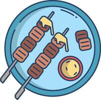 Satay recipes linear color illustration vector