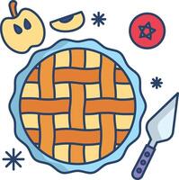 Apple pie linear color illustration vector