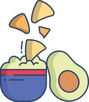 nachos with avocado dip linear color illustration vector