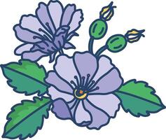 Wild Rose flower linear color illustration vector