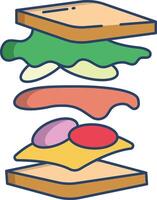 Sandwich linear color illustration vector