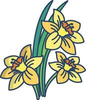 daffodil flower linear color illustration vector