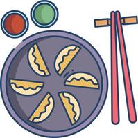 Jiaozi dish linear color illustration vector