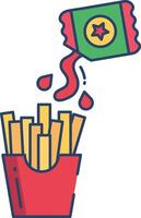 Fries and ketchup linear color illustration vector