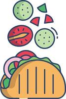 falafel salad and pita linear color illustration vector