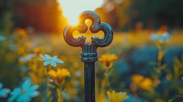 un antiguo llave incrustado en cubierto de musgo rock y rodeado por verdor foto