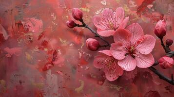Pink Flowers on Red Background photo