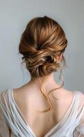 Woman With Blonde Hair in a Messy Bun Wearing a White Dress photo