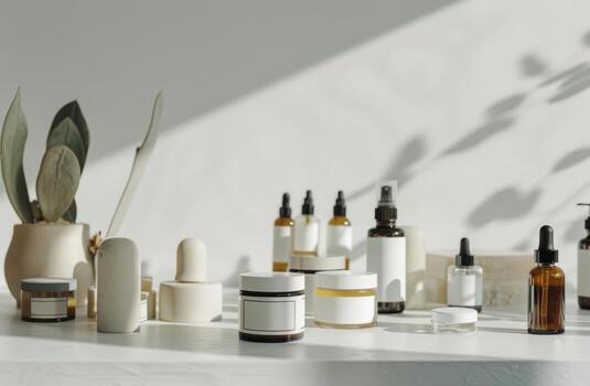 White Counter Filled With Bottles and Containers photo