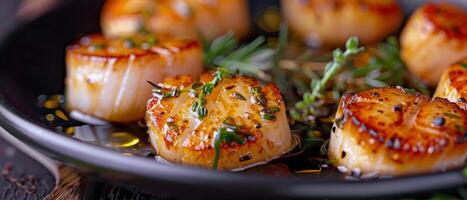 Plate of Scallops on Table photo