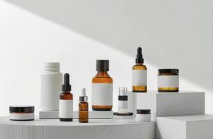 White Table With Bottles and Containers photo