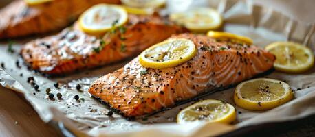 Plate of Salmon With Lemons and Herbs photo