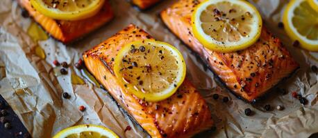 Plate of Salmon With Lemons and Herbs photo