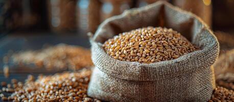 Sack of Grain on Wooden Table photo