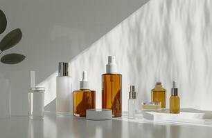 White Table With Bottles and Containers photo