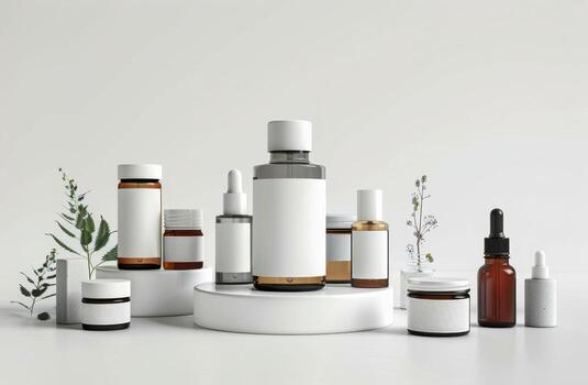 White Counter Filled With Bottles and Containers photo