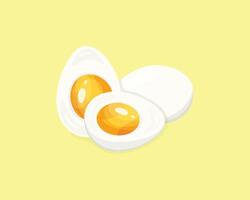 Cartoon egg isolated on yellow background. Set of boiled whole egg, and half, sliced eggs. illustration. vector
