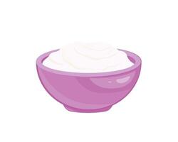 Sour Cream in Bowl. Diary product illustration isolated on white background. Food. vector