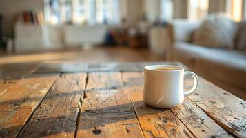 taza de café en la mesa de madera foto