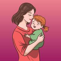 Illustration of a mother embracing her child vector