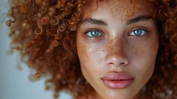 Close Up of Woman With Freckles on Face photo
