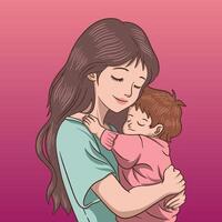 Illustration of a mother embracing her child vector