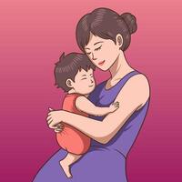 Illustration of a mother embracing her child vector