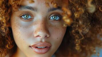 Close Up of Woman With Freckles on Face photo