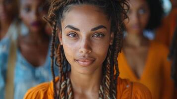 Woman With Braids Standing in Front of Group of People photo