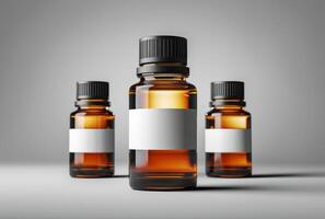 Group of Three Bottles With Labels photo