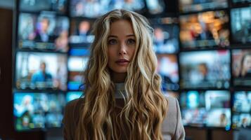 Woman in Control Room Looking at Camera photo