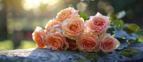 Pink Roses on Top of a Rock photo
