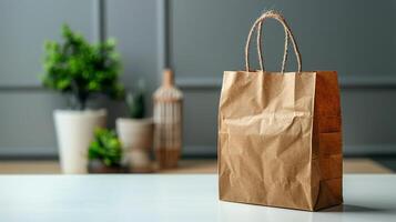 Brown Paper Bag on Table photo