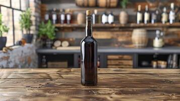 Bottle of Beer on Wooden Table photo