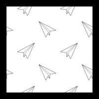 Origami Linear paper Airplanes pattern background with Hand drawn Doodle Planer Isolated on white. Monochrome Outline Template, Flying and Travelling concept. vector