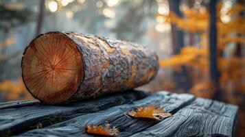Close Up of Log on Table photo