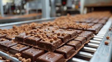 Conveyor Belt Filled With Chocolate photo