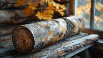 Close Up of Log on Table photo