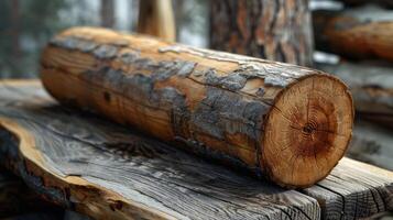 Close Up of Log on Table photo