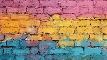 Colorful Brick Wall With Red, Yellow, Blue, and Pink photo