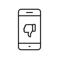 Hand thumb down icon on phone screen. Dislike on cellphone display vector
