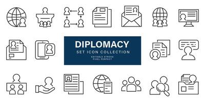 Set of diplomacy icon stroke vector