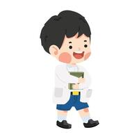 Kid boy student in science gown vector