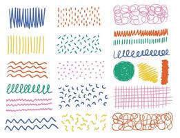 Set of drawing abstract scribble and texture. Collection wavy multicolored line brush. Doodle ink elements. Point texture. vector
