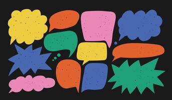Doodle textured speech bubble. Abstract multicolored communication shape. Blank empty cloud chat. vector