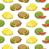 Seamless fruit pattern. Kiwi, lemon, watermelon. A juicy pattern. vector