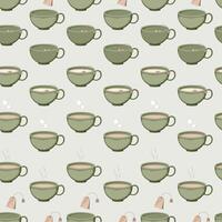Seamless fruit pattern of green tea cups with sugar. vector